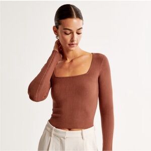 Abercrombie Ribbed Stretchy Square Neck Long Sleeve Sweater Shirt